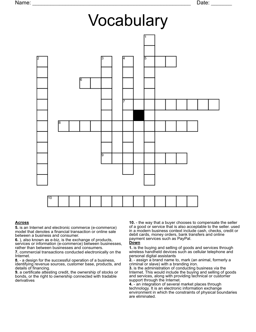 Vocabulary  Crossword