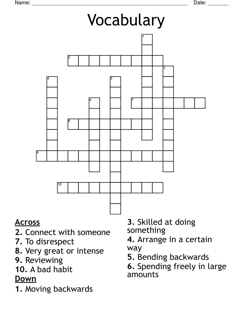 Vocabulary  Crossword