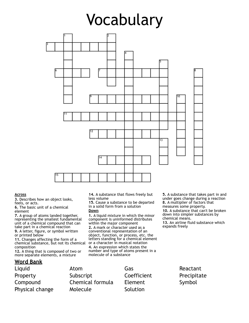 Vocabulary  Crossword