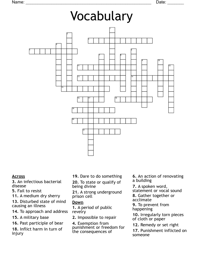 Vocabulary  Crossword