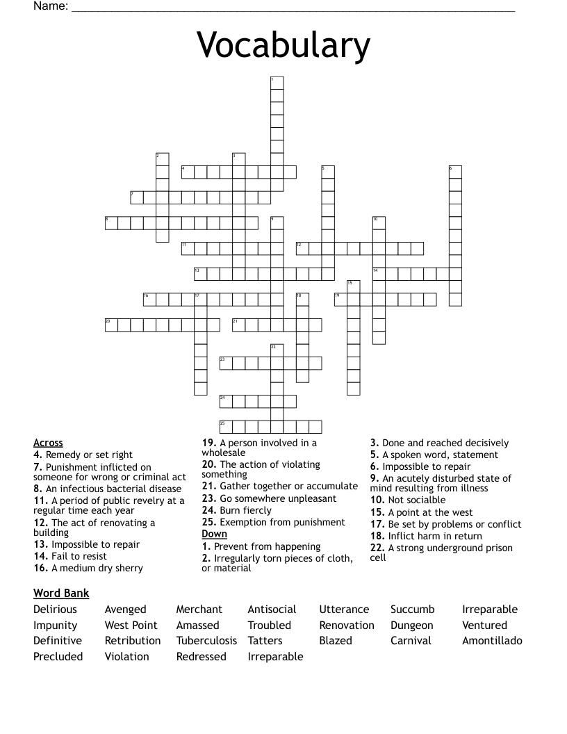 Vocabulary  Crossword
