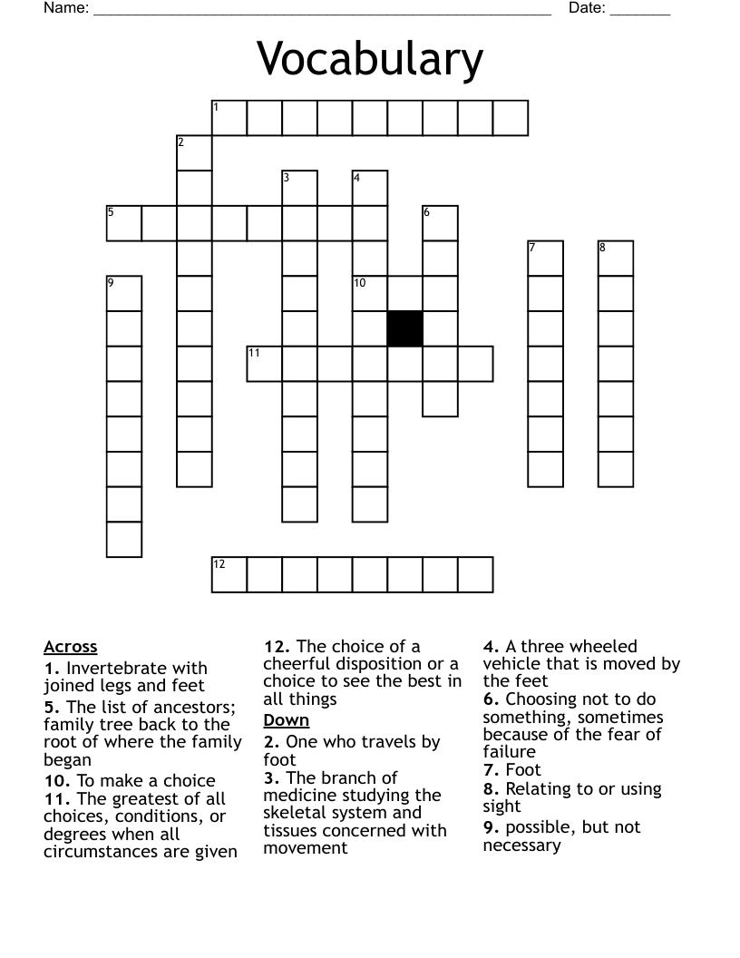 Vocabulary  Crossword