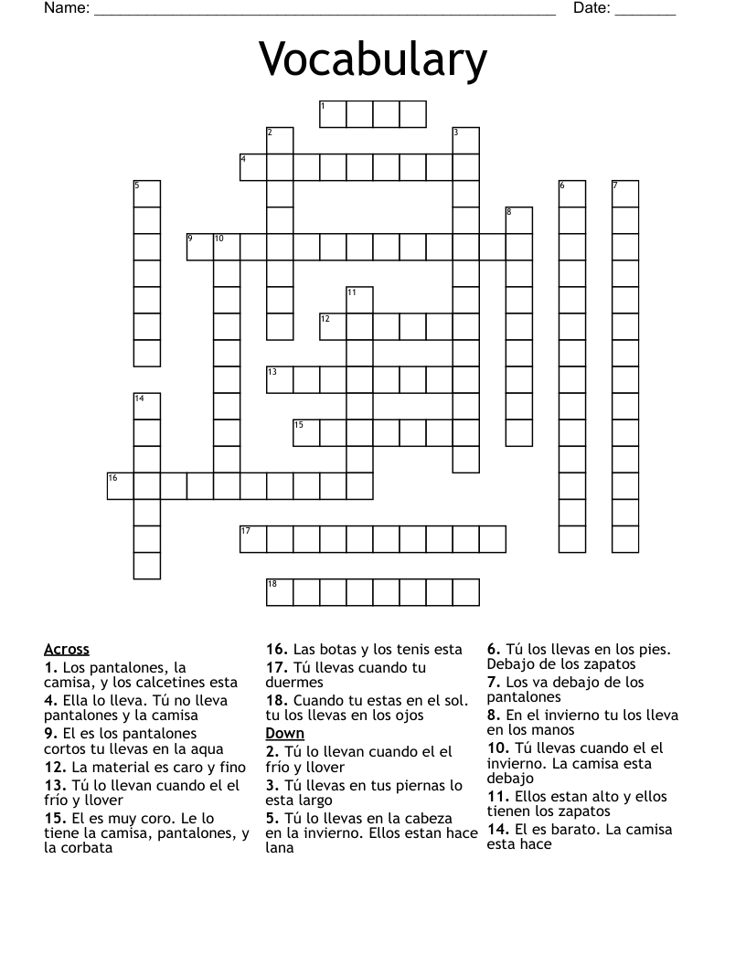 Vocabulary  Crossword