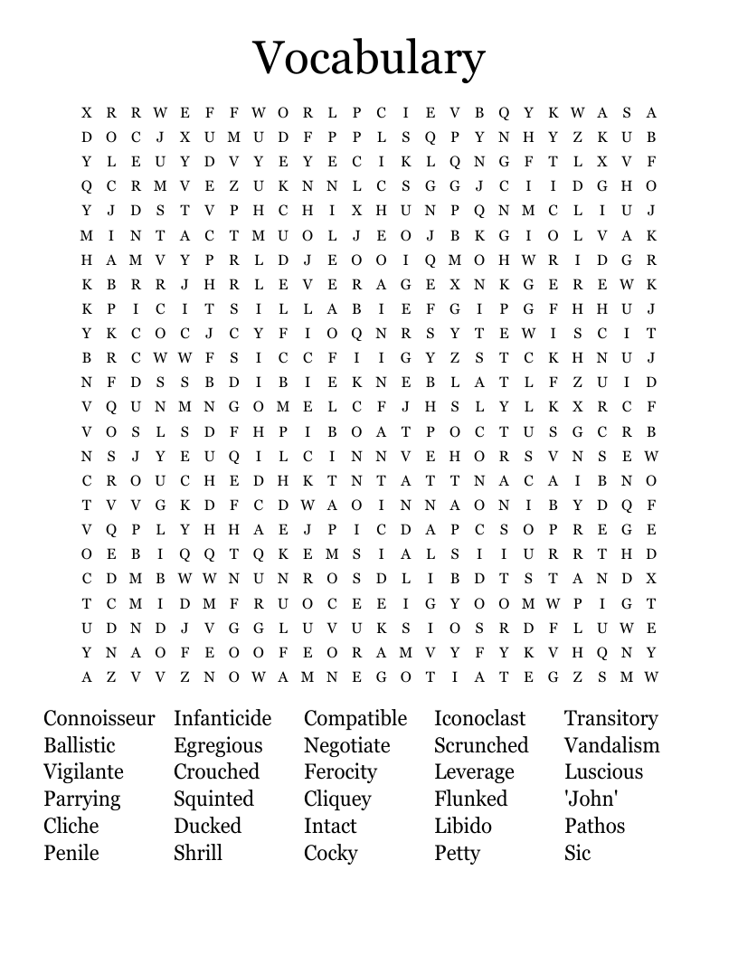 Vocabulary  Word Search