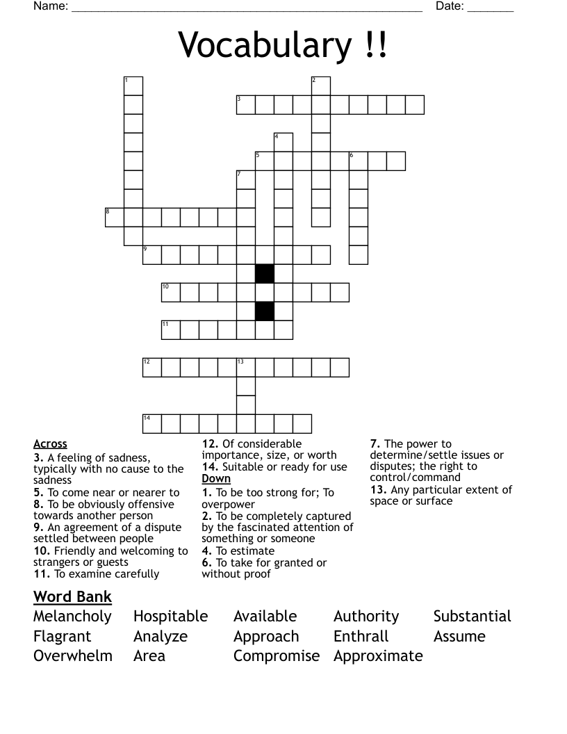 Vocabulary !! Crossword