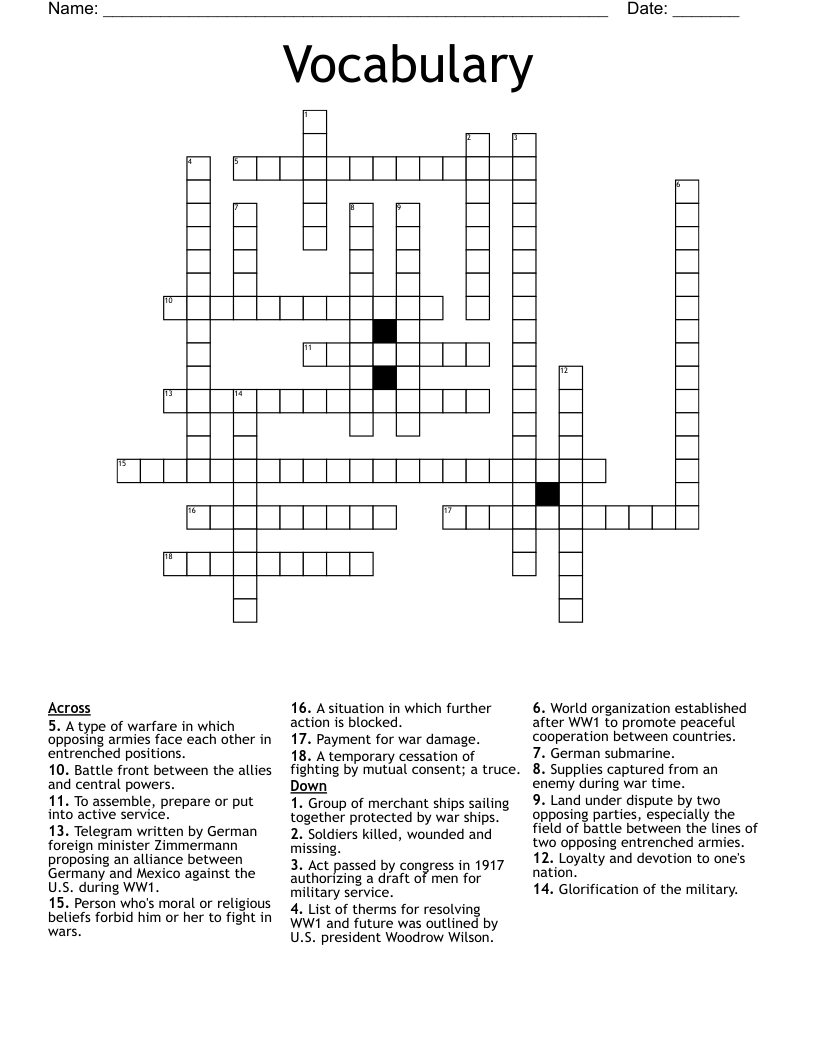 Vocabulary  Crossword