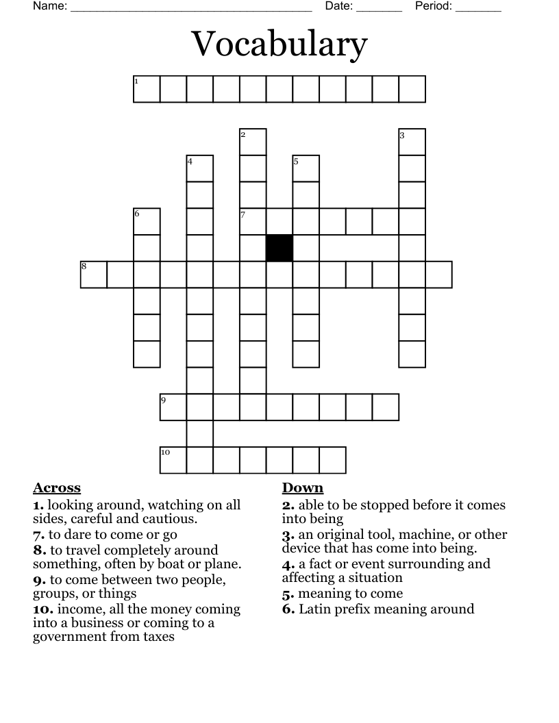Vocabulary  Crossword