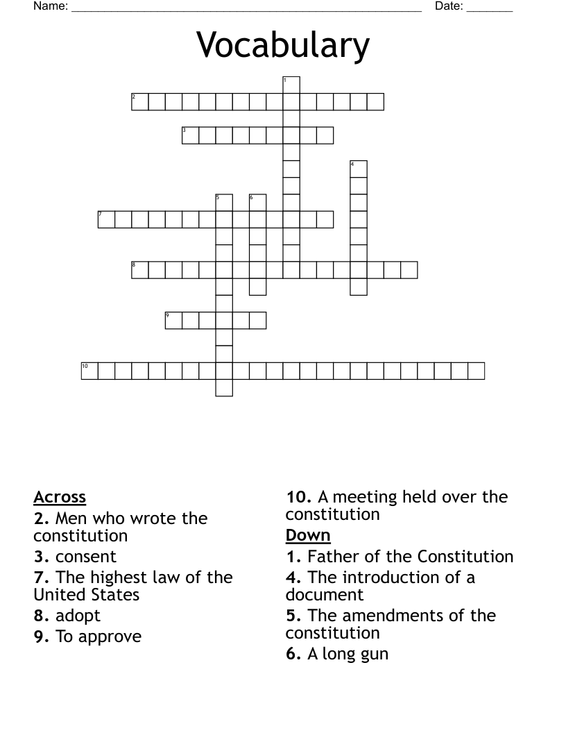Vocabulary  Crossword