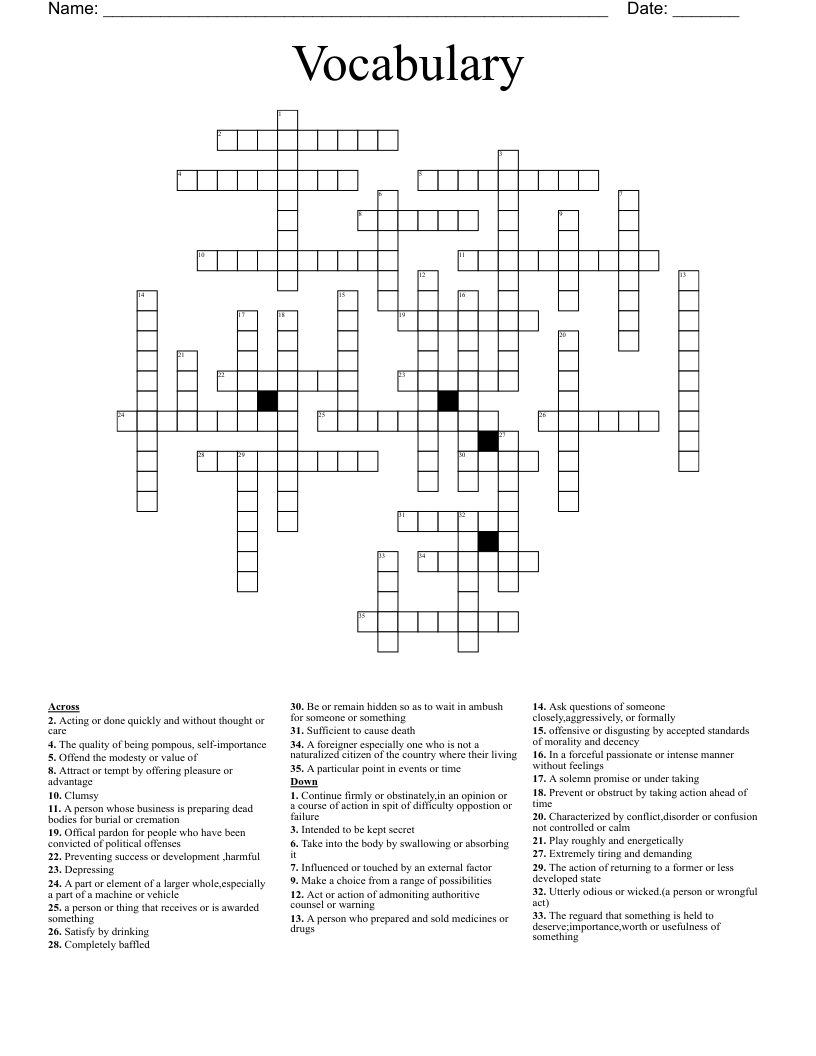 Vocabulary  Crossword
