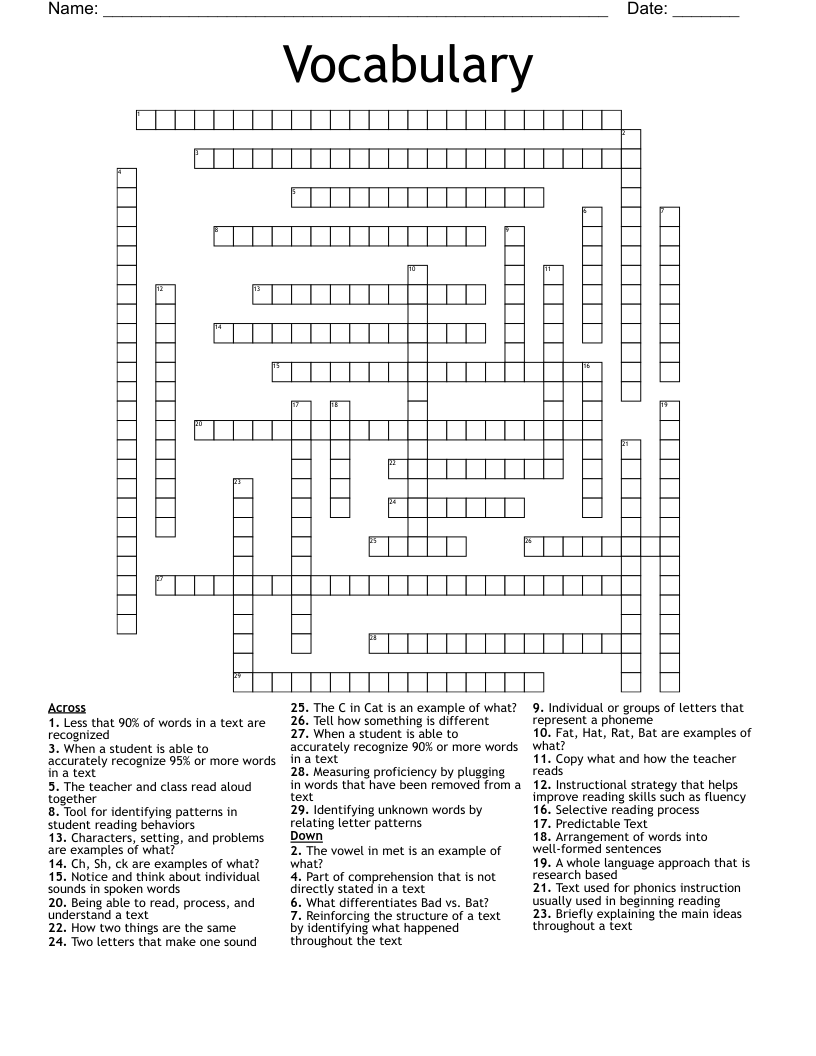 Vocabulary  Crossword