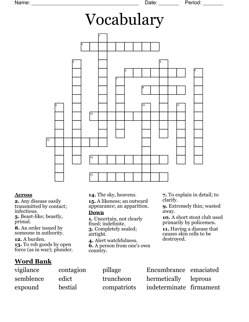 Vocabulary  Crossword