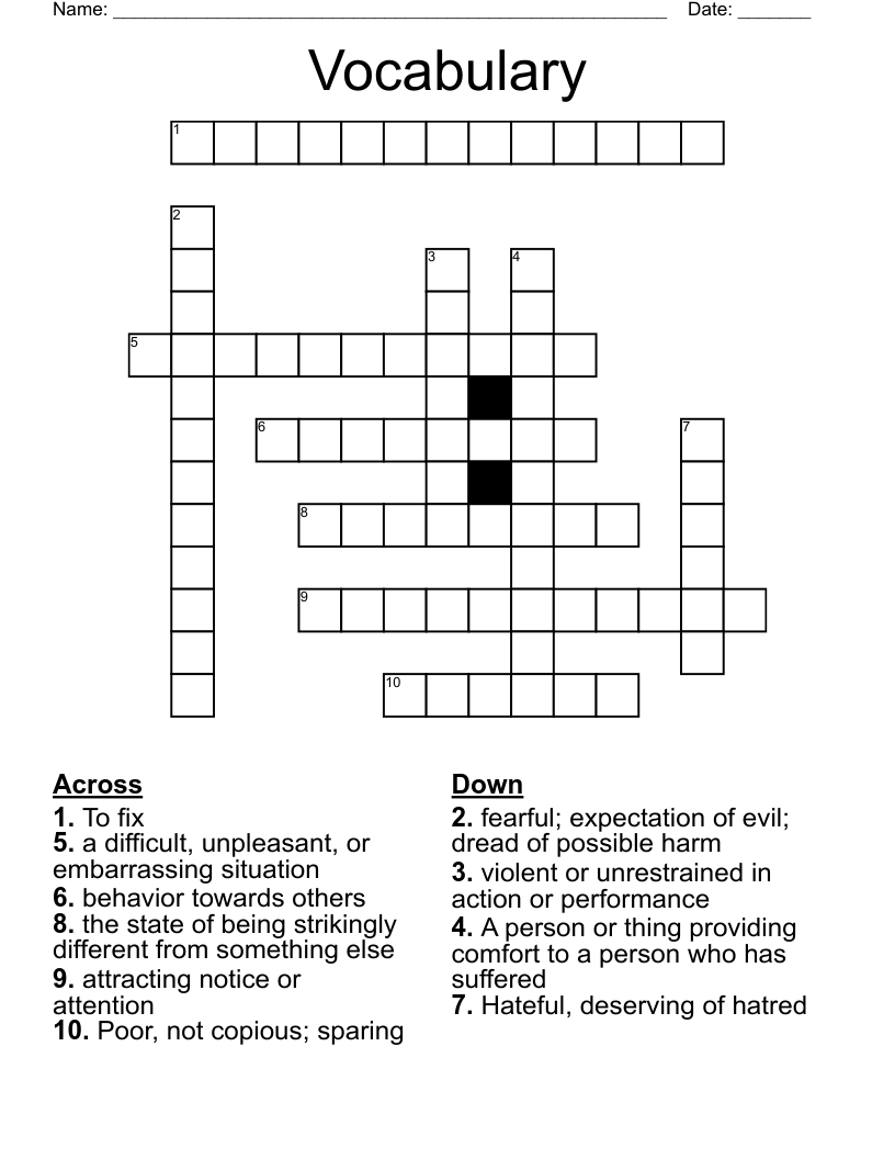 Vocabulary  Crossword