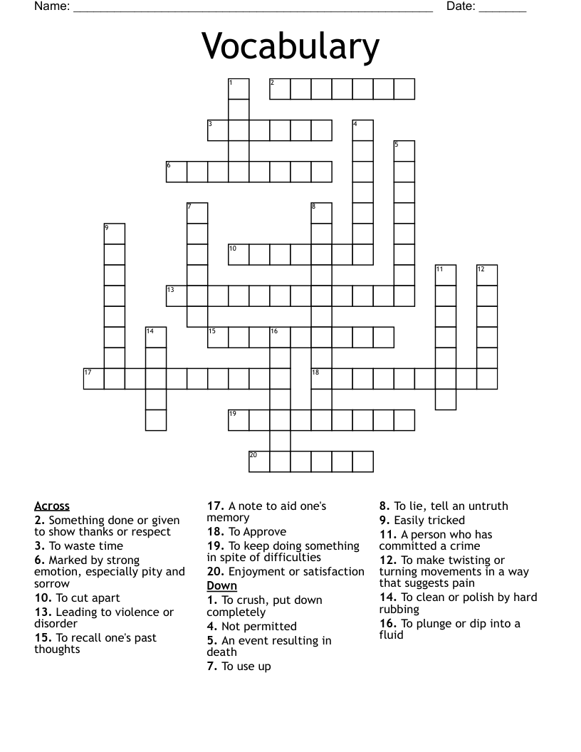 Vocabulary  Crossword