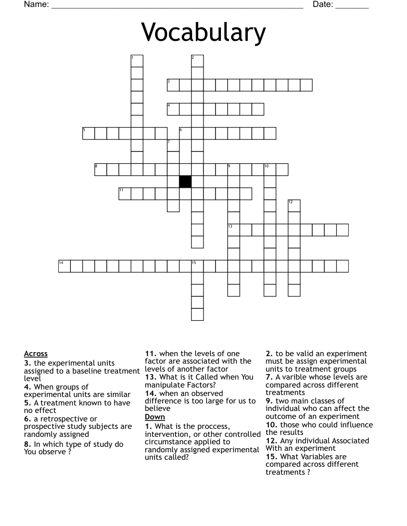 Vocabulary  Crossword