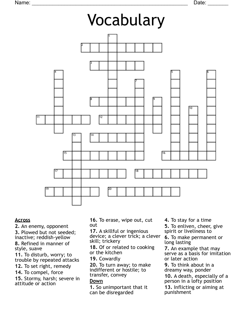 Vocabulary  Crossword