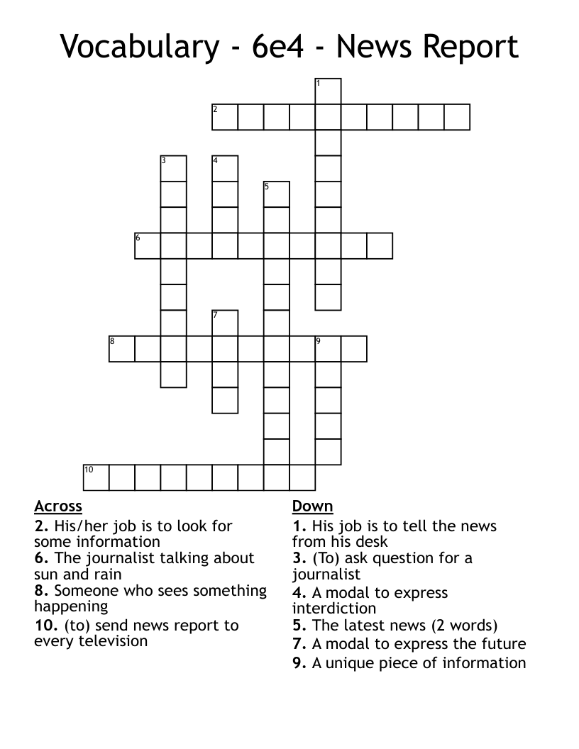 Vocabulary - 6e4 - News Report Crossword