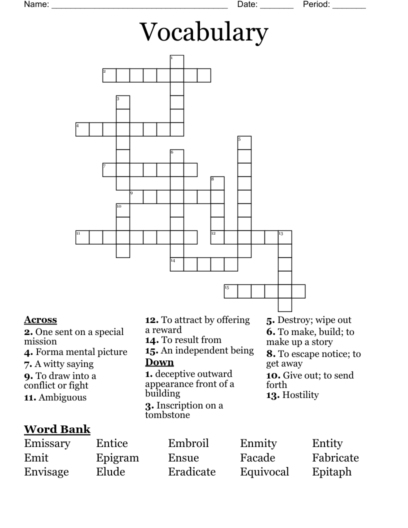 Vocabulary  Crossword