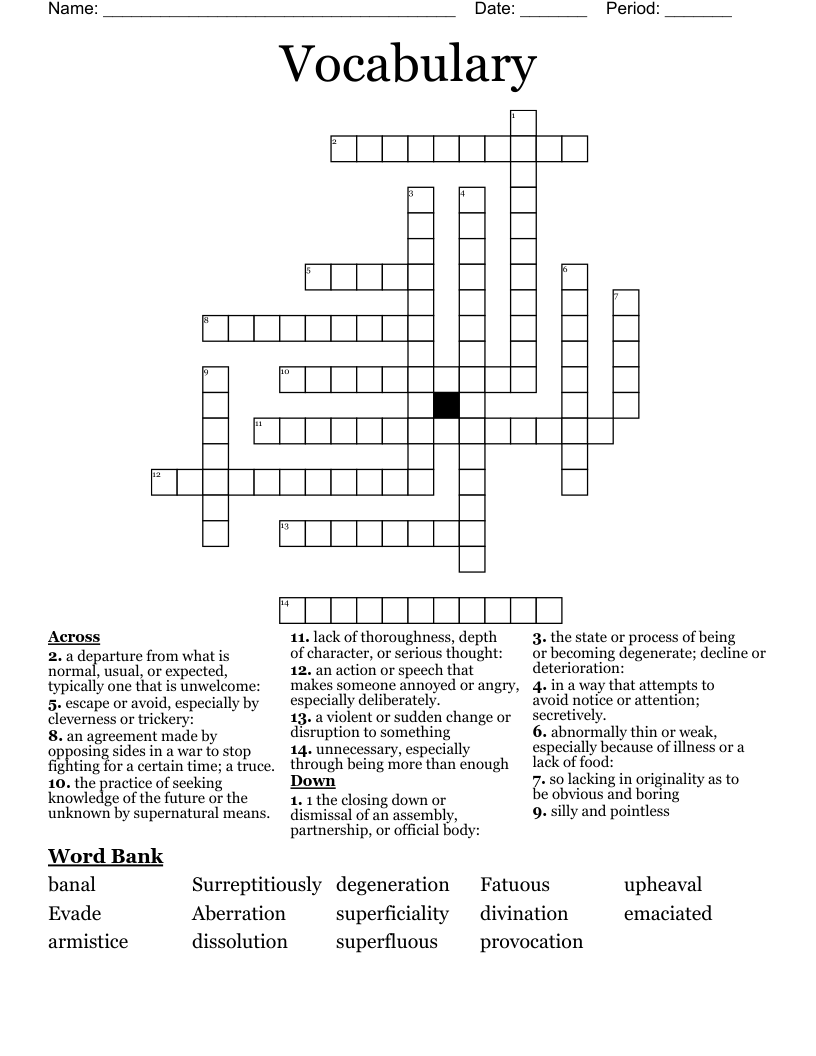Vocabulary  Crossword