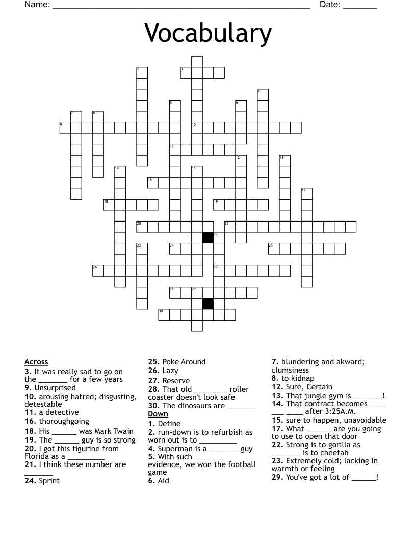 Vocabulary  Crossword