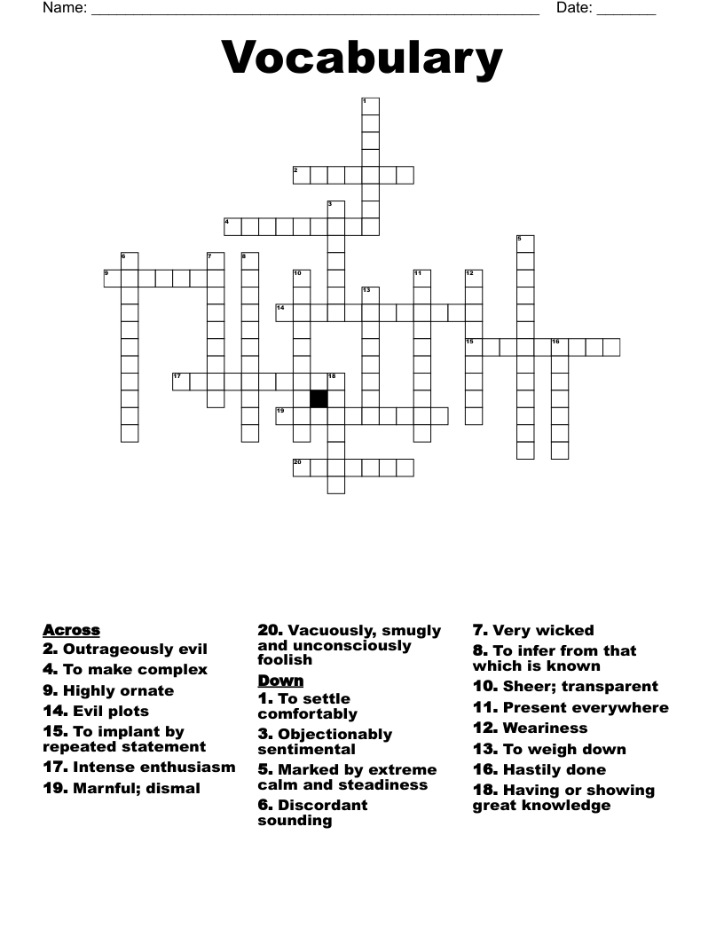 Vocabulary  Crossword
