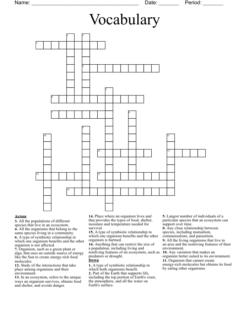 Vocabulary  Crossword