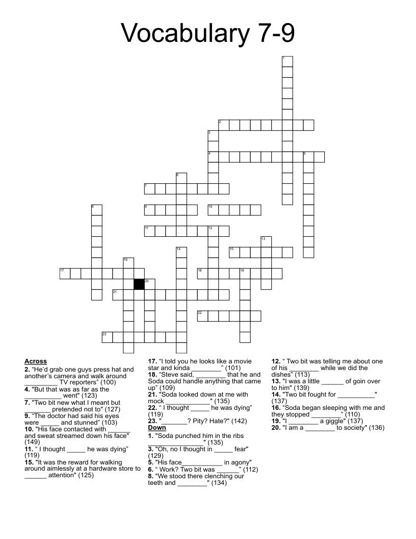 Vocabulary  7-9 Crossword