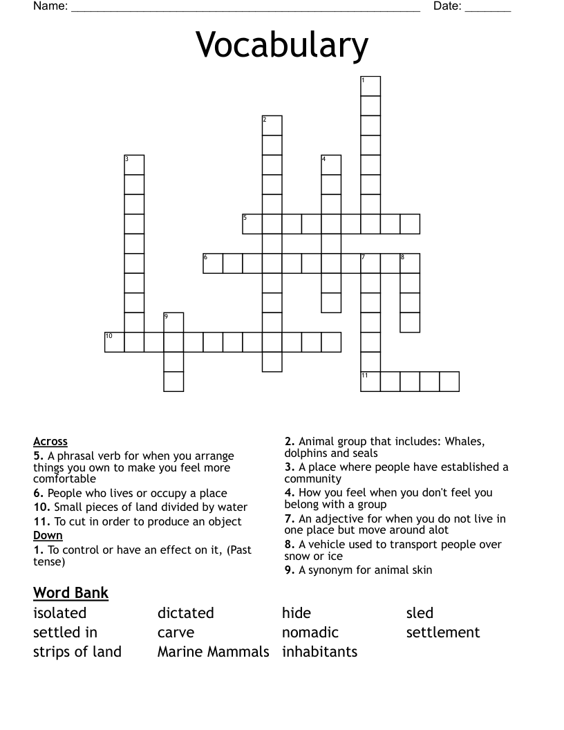 Vocabulary  Crossword