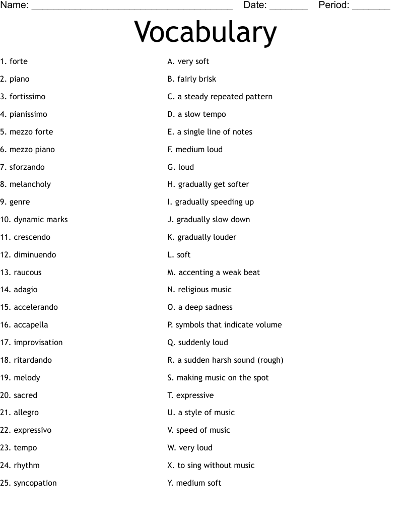 Vocabulary  Worksheet