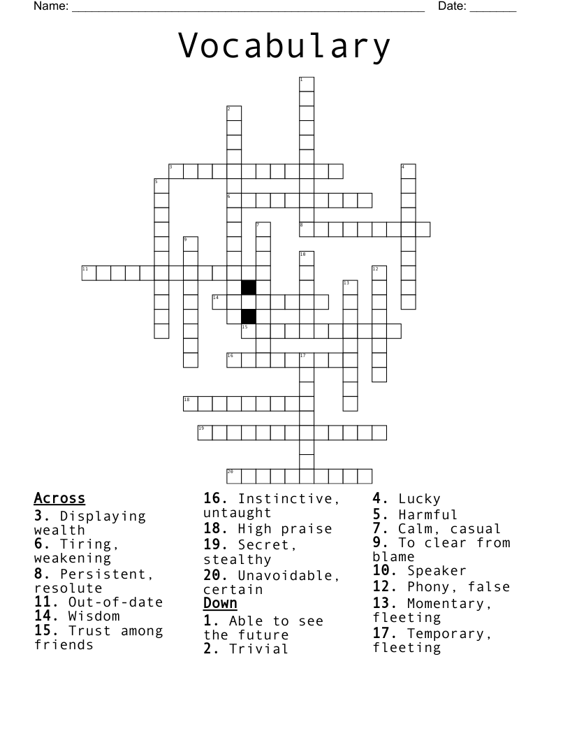 Vocabulary  Crossword