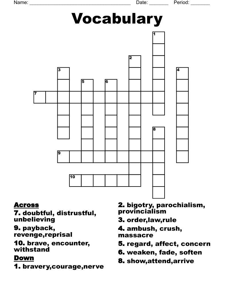 Vocabulary  Crossword