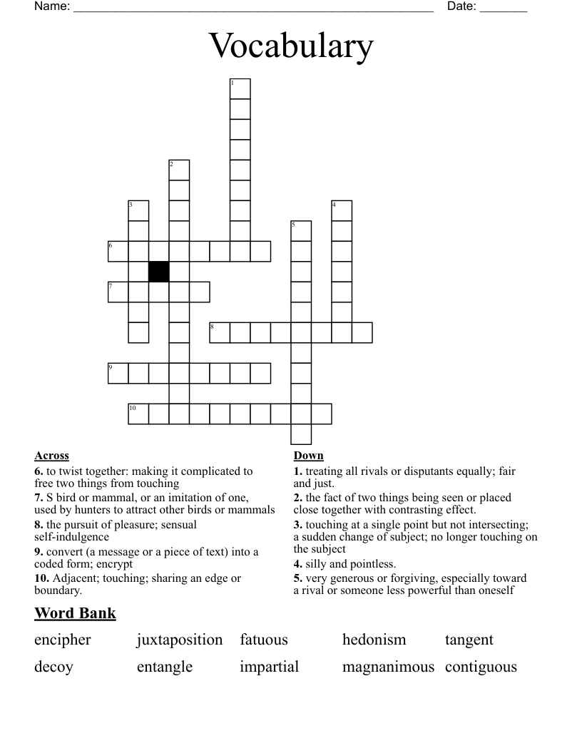 Vocabulary  Crossword