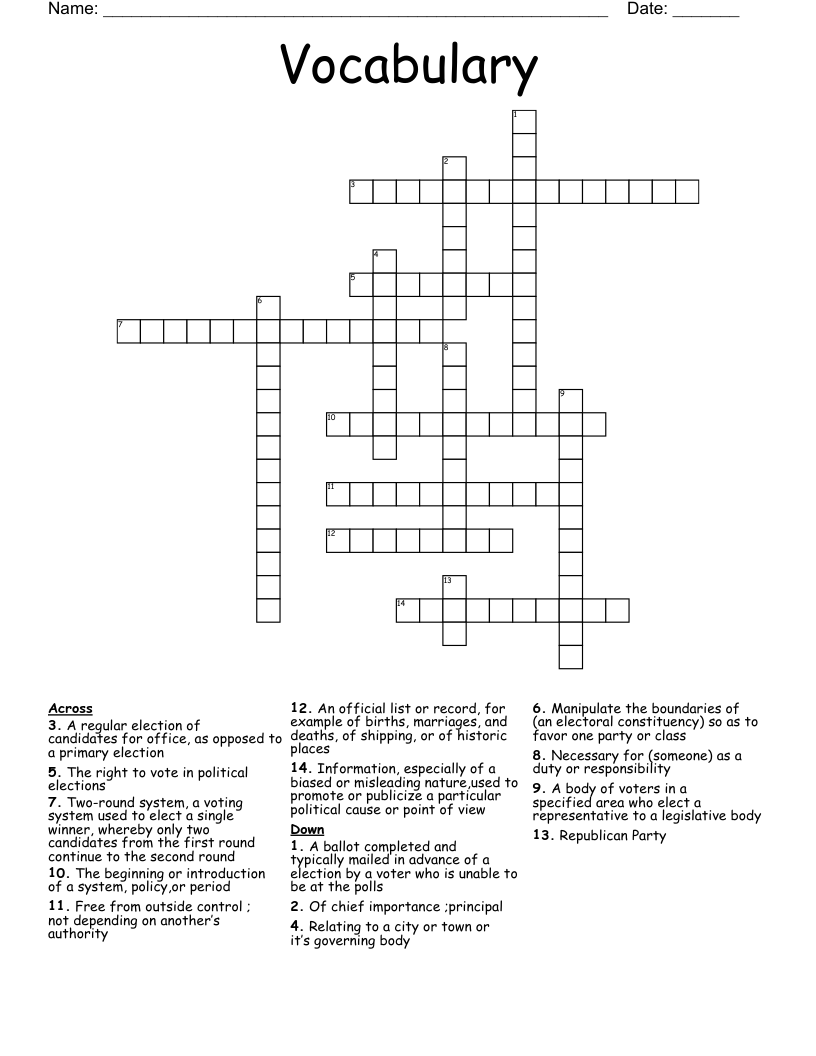 Vocabulary  Crossword