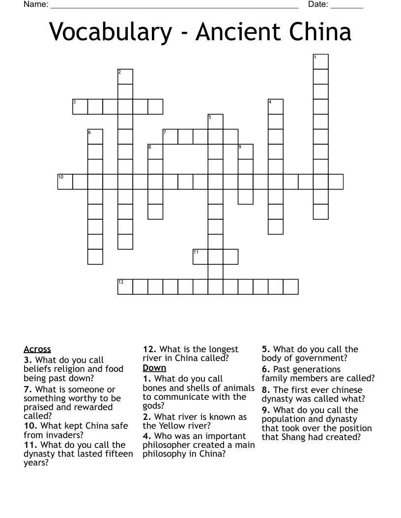 Vocabulary - Ancient China Crossword