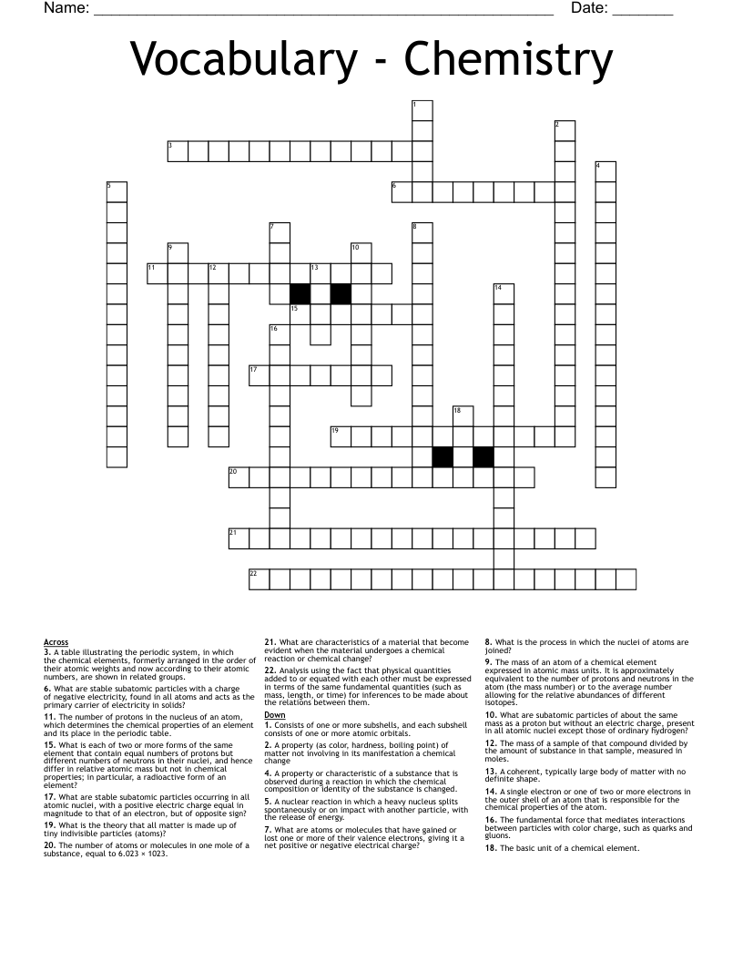 Vocabulary - Chemistry Crossword
