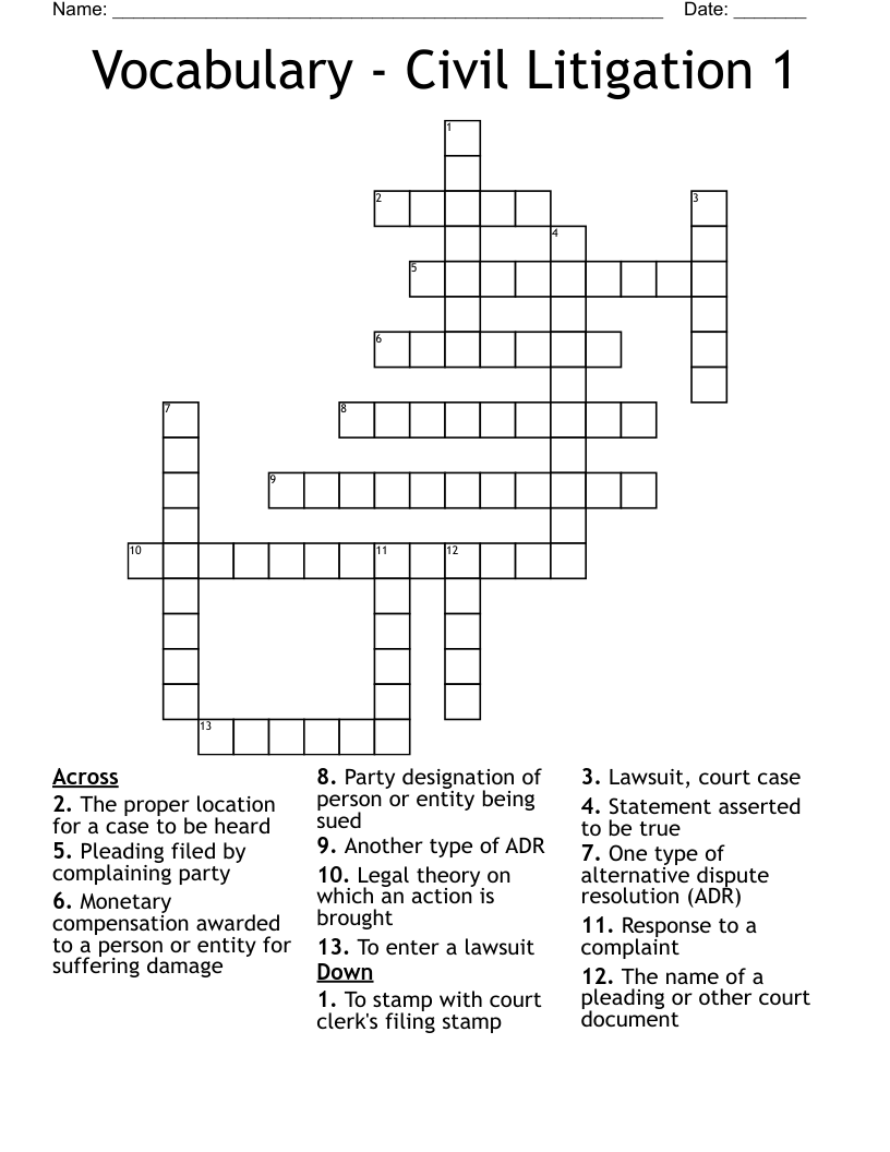 Vocabulary - Civil Litigation 1 Crossword