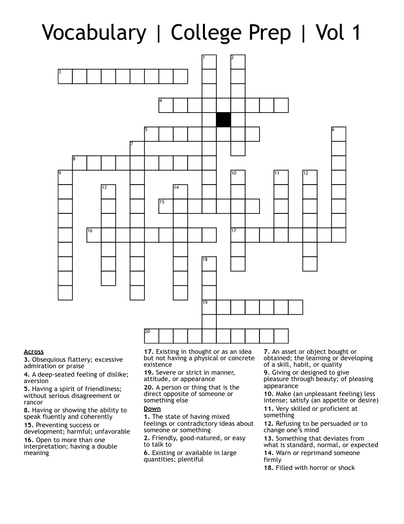 Vocabulary | College Prep | Vol 1 Crossword