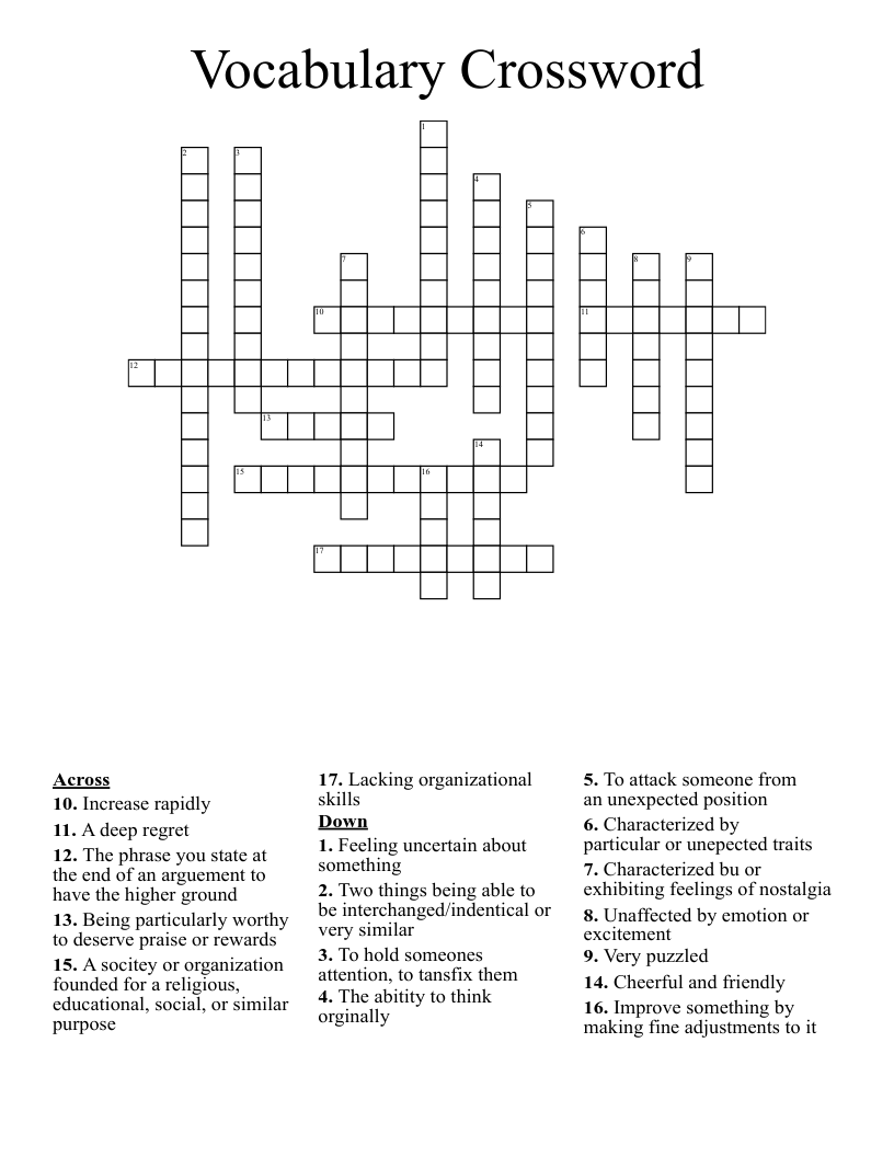 Vocabulary  Crossword