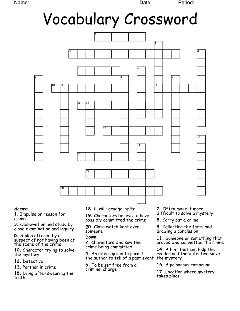Vocabulary  Crossword 