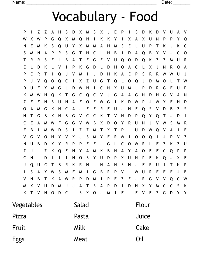 Vocabulary - Food  Word Search