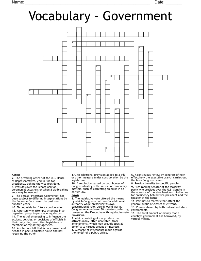 Vocabulary - Government Crossword