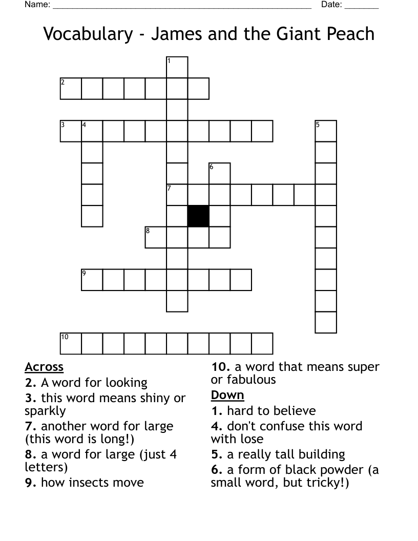 Vocabulary - James and the Giant Peach Crossword
