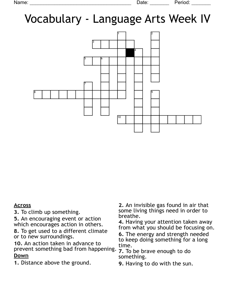 Vocabulary - Language Arts Week IV Crossword