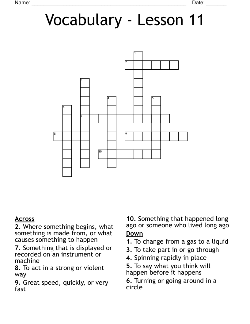 Vocabulary - Lesson 11 Crossword