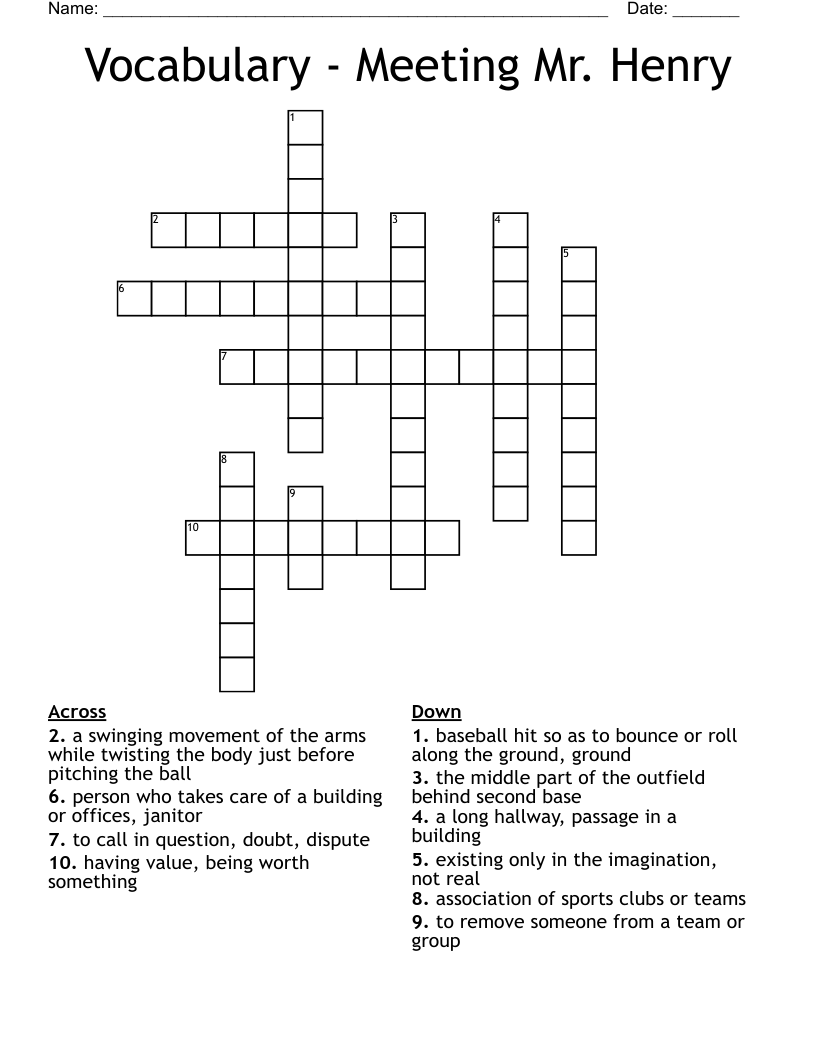 Vocabulary - Meeting Mr. Henry Crossword