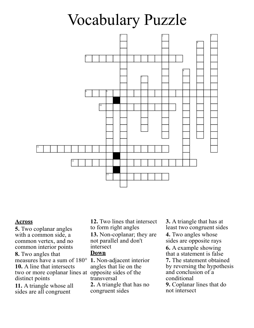 Vocabulary  Puzzle Crossword