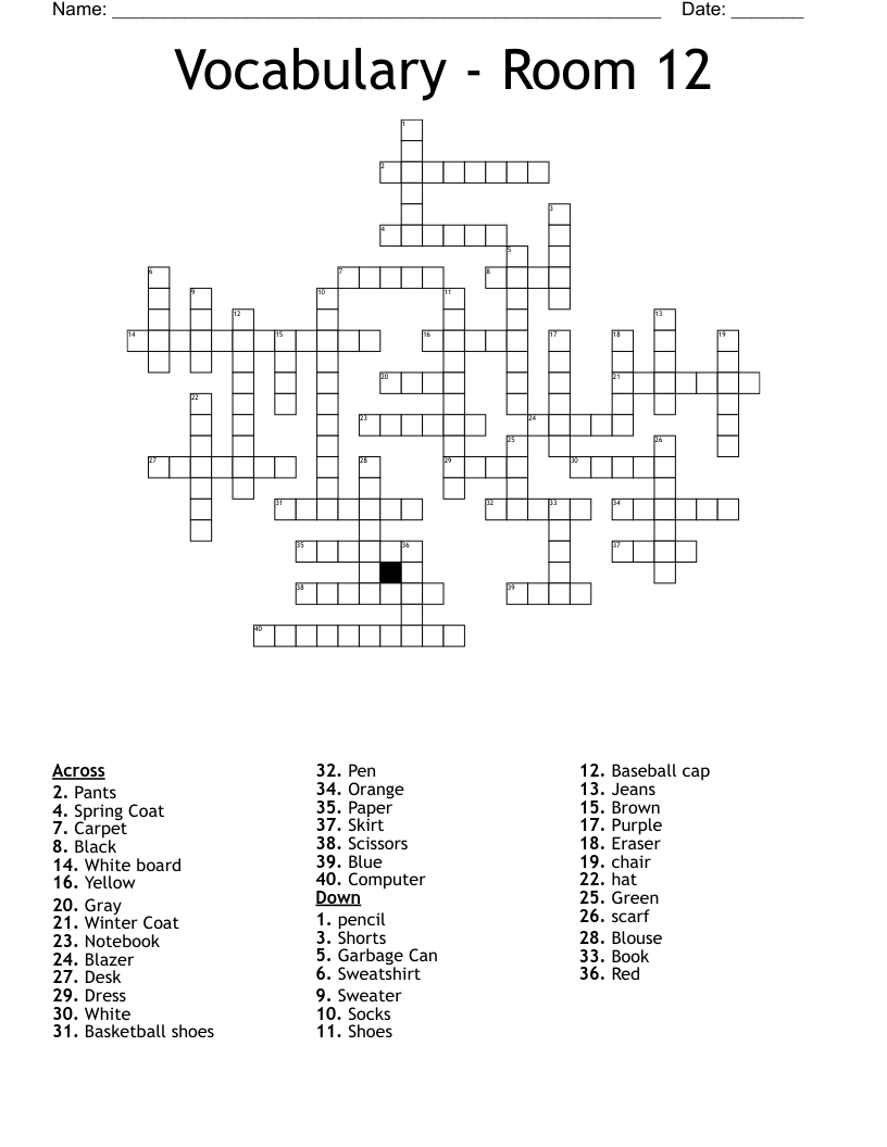 Vocabulary - Room 12 Crossword
