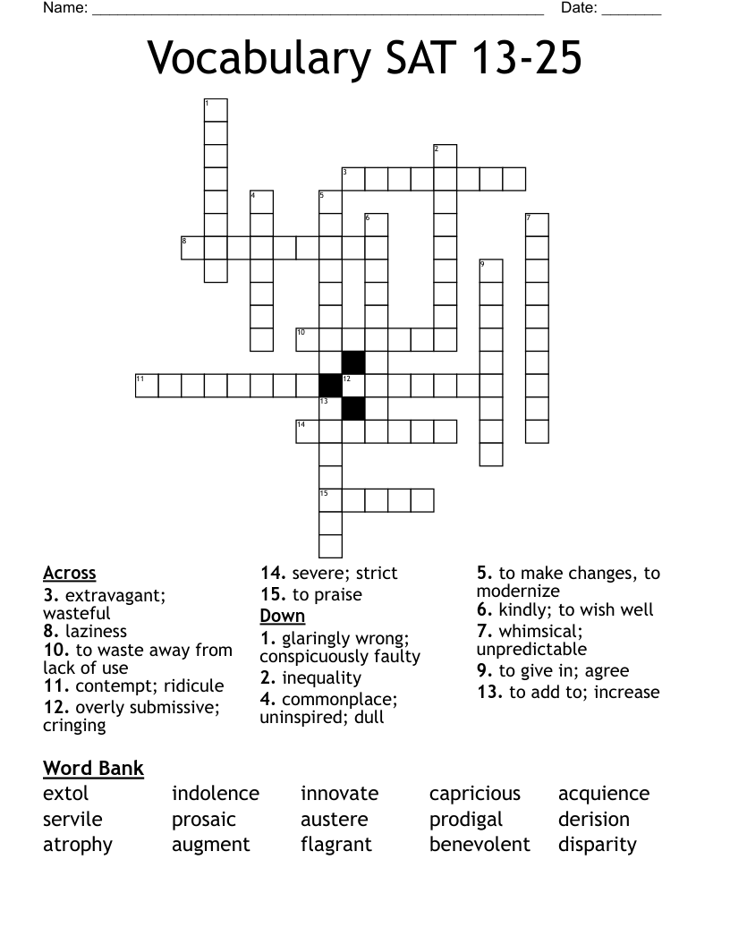 Vocabulary  SAT 13-25 Crossword