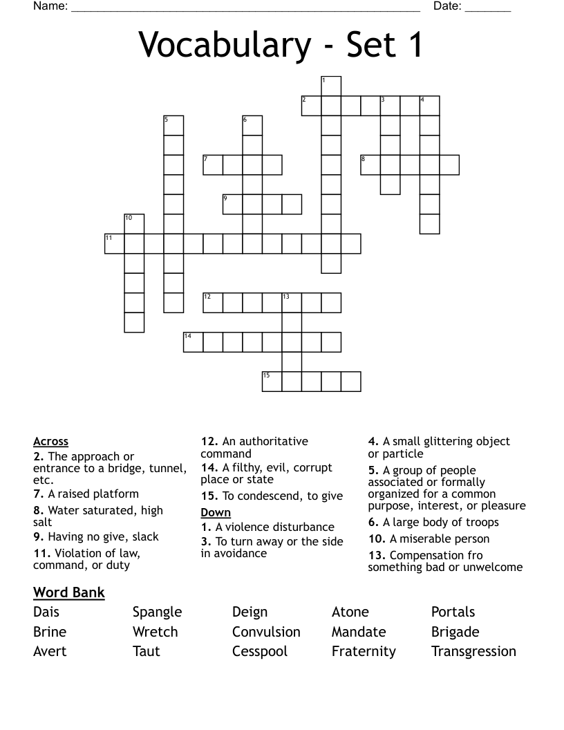 Vocabulary - Set 1  Crossword