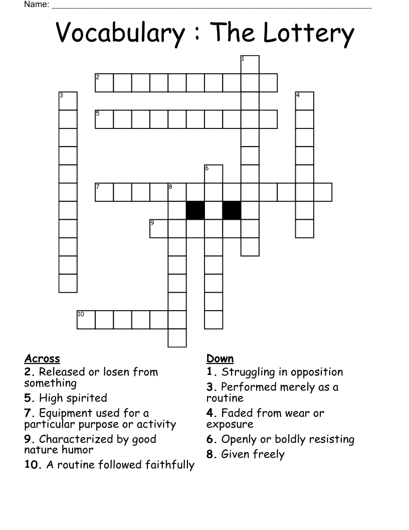 Vocabulary : The Lottery Crossword