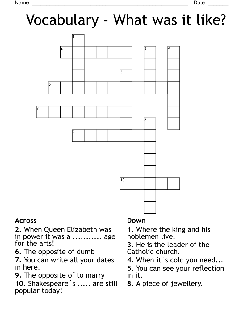 Vocabulary - What was it like? Crossword